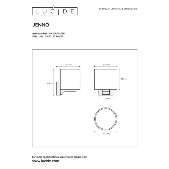 Kinkiet JENNO 1xG9 IP44 czarny 04204/01/30 Lucide - zdjęcie dodatkowe 4